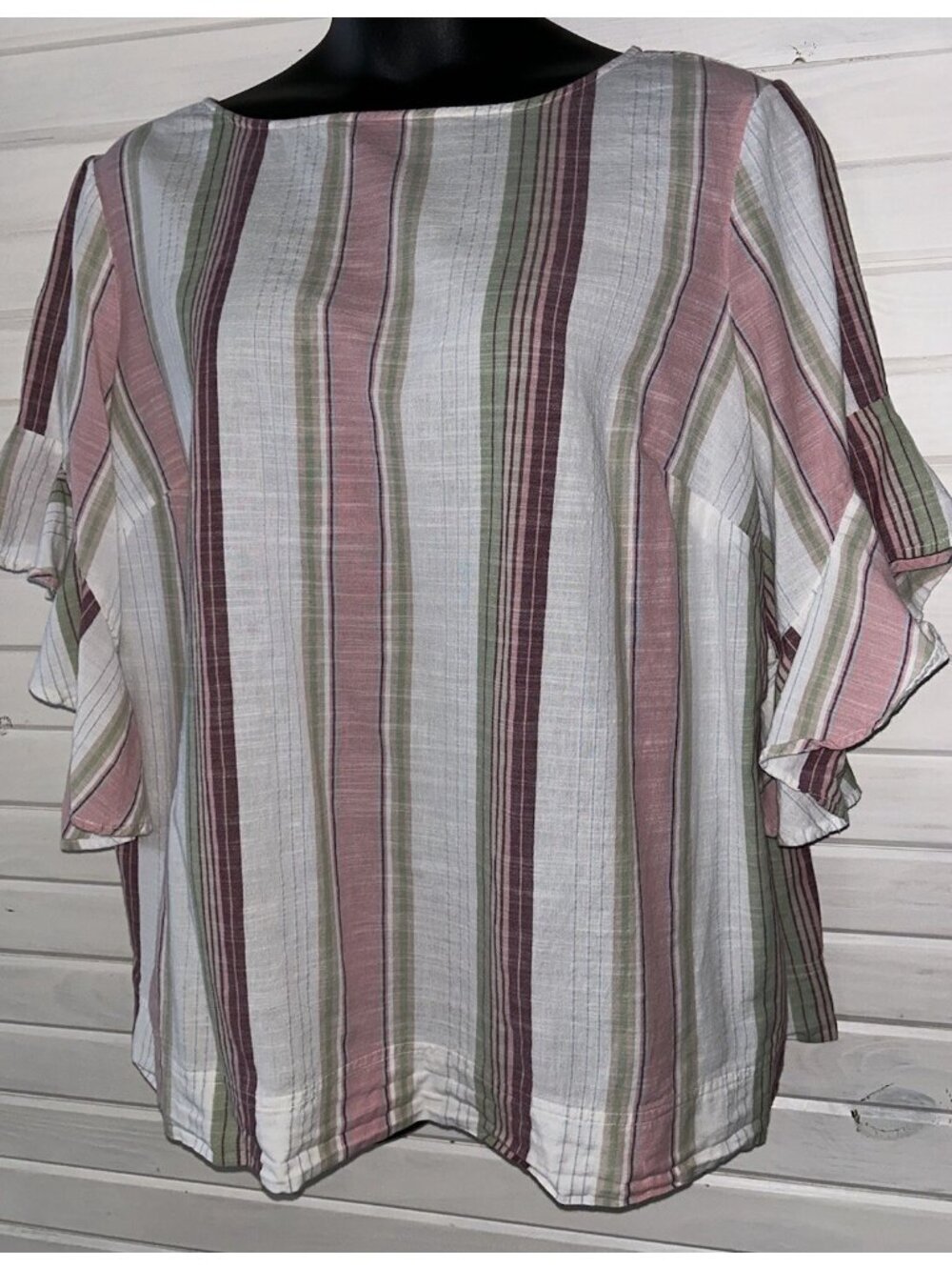 Chaps Ralph Lauren Sz PLUS 2X Peasant Blouse Pink Striped Cotton EUC